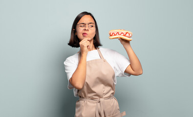 Wall Mural - young pretty chef woman. fast food concept