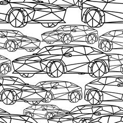 Wall Mural - Seamless pattern with abstract cars on white background.