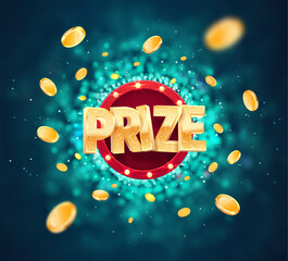 Win prize in gambling game on blurred background vector banner. Winning money congratulations illustration for casino or online games. Gamble advertising template.