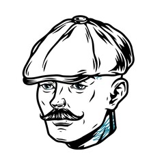 Wall Mural - Stylish mustached man head in irish cap