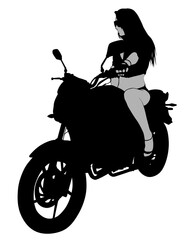 Wall Mural - Beauty women on sports motorcycle. Isolated silhouette on a white background