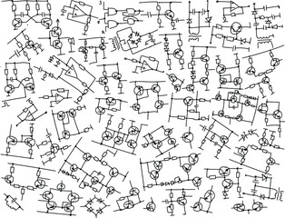 hand drawn electronic circuits, abstract electrical engineering background