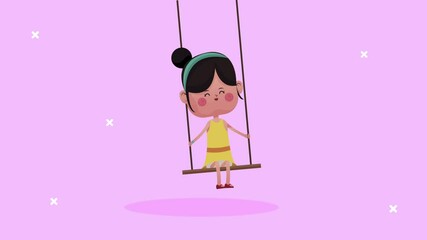 Canvas Print - cute little lover girlfriend with hearts in swing character