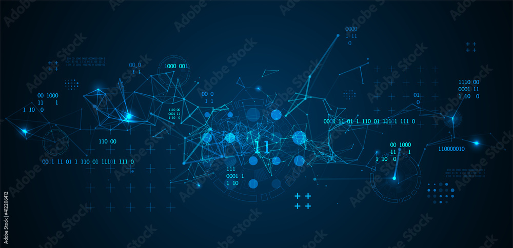 Technology background with plexus effect. Big data concept. Binary computer code. Vector illustration. - obrazy, fototapety, plakaty 