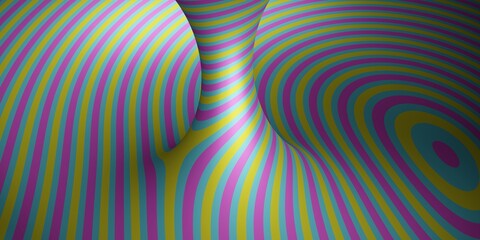 Wall Mural - Abstract 3d swirl optical illusion. 3d rendering background illustration. Colorful striped geometric shape. 