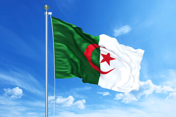 Wall Mural - Algeria flag waving on a high quality blue cloudy sky, 3d illustration