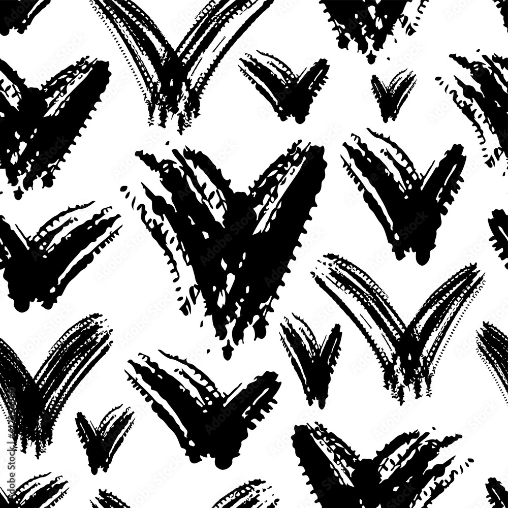 Contact Pattern Check Ink Black ink check marks isolated on white background. Cute monochrome ...