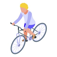 Canvas Print - Blonde kid cycling icon. Isometric of blonde kid cycling vector icon for web design isolated on white background