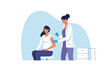 © faber14 - Coronavirus vaccination. Woman getting vaccinated against Covid-19 in hospital. Doctor injecting a patient, getting first shot of covid vaccine in arm muscle. Vector illustration.