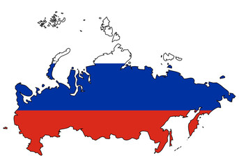Wall Mural - Russia map with flag - outline of russian state with a national flag, white background, vector