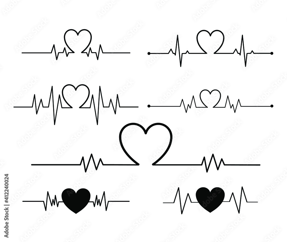 Heart beat set isolated on white background. Heart icon vector ...
