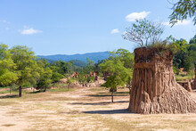Landscape Photo Of Sandstone Pillars With Blue Sky At Sao Din Na Noi, Sri Nan National Park, Nan Province, Thailand.