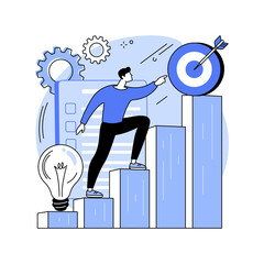 Sticker - Business mission abstract concept vector illustration. Mission statement, business goals and philosophy, company vision, core values, customer engagement, loyalty and satisfaction abstract metaphor.