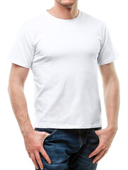 Wall Mural - Blank white tshirt on young man template on white background