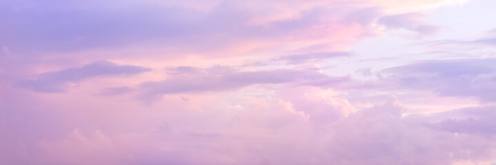 beautiful sky with soft sunlight in pink and purple. panorama of the beautiful sky.