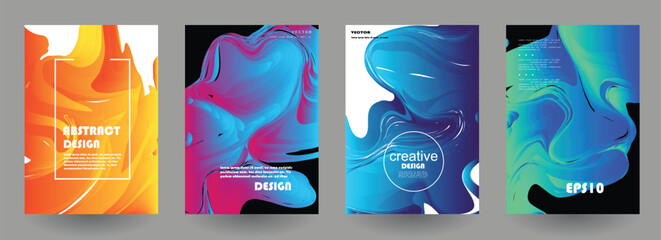 Wall Mural - Modern abstract covers set, Modern colorful wave liquid flow poster. Cool gradient shapes composition, vector covers design.