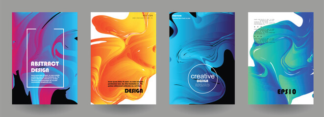 Wall Mural - modern abstract covers set, modern colorful wave liquid flow poster. cool gradient shapes compositio