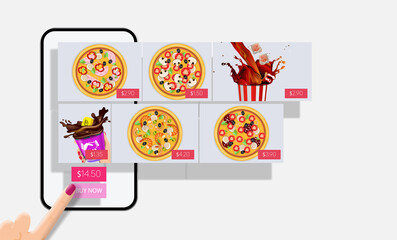 Poster - App for ordering pizza online on your mobile phone screen