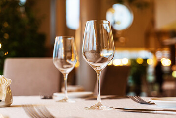  Served dinner table in a restaurant. Restaurant interior