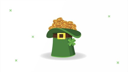 Poster - happy saint patricks day card with leprechaun hat and coins treasure