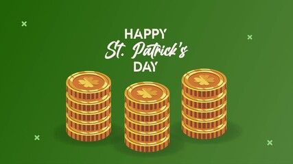 Wall Mural - happy saint patricks day lettering in pile golden coins