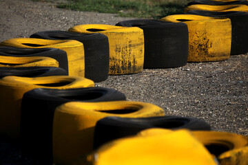 Poster - Closeup shot of yellow and black old tires