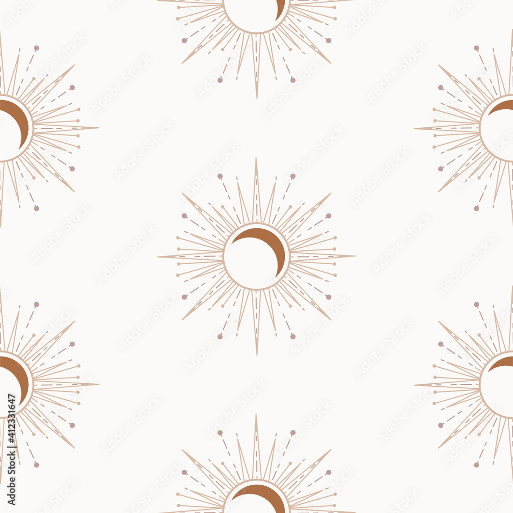 Celestial sun and moon beige seamless pattern. Background for paper wrap,  textile, package and print design. Stock Vector | Adobe Stock, image size:1000x1000