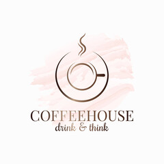 Poster - Coffee cup. Coffeehouse watercolor logo on white