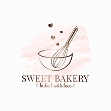 Baking With Wire Whisk Watercolor Logo On White