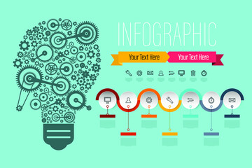 Poster - Technology Infographic Design with Bulb Made from Cogs and Icons