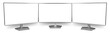© stockphoto-graf - triple screen pc computer monitor flat screen front side view isolated on white wide panorama background. multimedia technology hardware communication  streaming concept