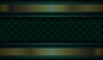 Modern geometric abstract green cover design with glowing golden on dark texture overlap layer background for card flyer invitation banner print advertising luxury line