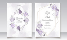  Elegant Wedding Invitation Card With Purple  Floral And Leaves Template Premium Vector