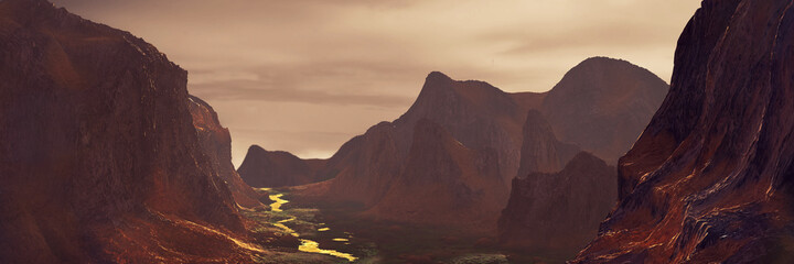 Wall Mural - life on ancient mars, liquid water and thriving lifeforms in early mars landscape