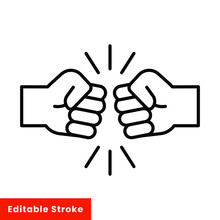 Fist Bump Line Icon. Bro Fist Bump Or Power Five Pound Outline Style For Apps And Websites. Hand Brother Respect, Impact, And Handshake. Vector Illustration On White Background. Editable Stroke EPS 10