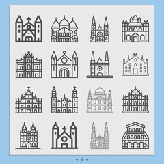 Wall Mural - Simple set of church building related lineal icons.