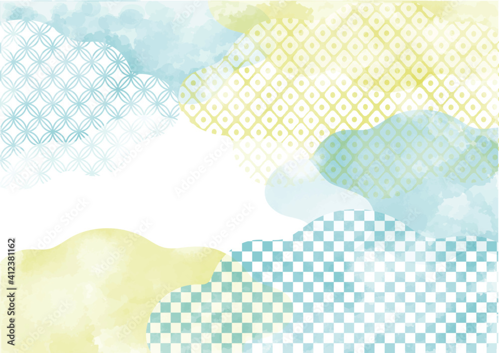 淡い和風背景素材 雲 黄色と水色 柄 Background Wall Mural Backgrou Taeco