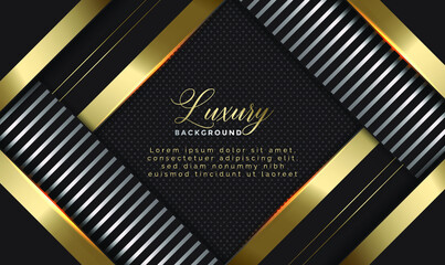 Poster - Abstract 3d background with black and gold paper layers. Abstract black and gold luxury background. Modern black luxury background with golden line and shiny golden light. Vector EPS10