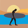 © John Lusikooy - silhouette of a man with a surfboard walking wearily at sunset
