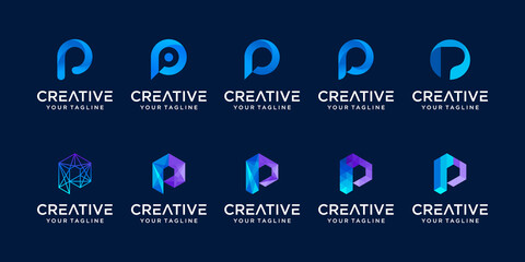 Set of abstract initial letter P logo template. icons for business of fashion, digital, technology