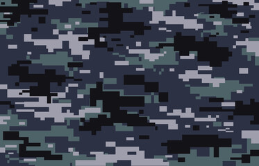 Wall Mural - Dark blue pixel camouflage for army or police. Abstract pattern for jersey.Pixel camouflage background