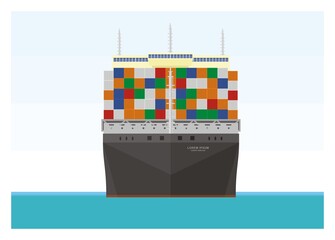 Container ship simple flat illustration. Front view