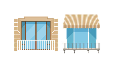 Wall Mural - Modern Balcony Windows Set, House Facade Design Elements Vector Illustration