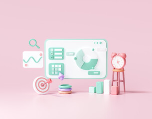 Wall Mural - 3d seo optimization, web analytics and seo marketing social media concept. 3d render illustration