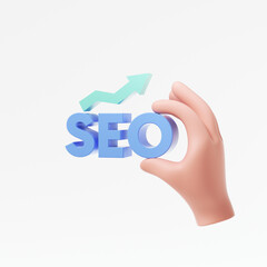 Wall Mural - cartoon hand hold seo logo for search engine optimization and internet marketing on white background