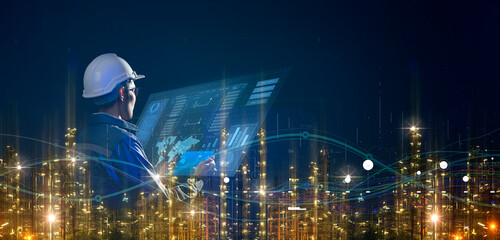 Wall Mural - asian engineer smart industry background, sustainable power saving energy management smart factory t