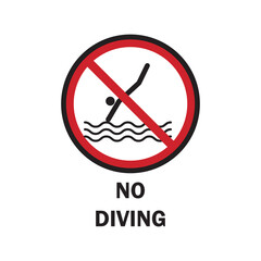 beach safety signs with no diving warning text. vector illustration