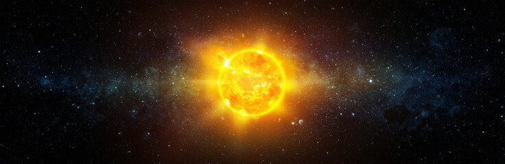 Wall Mural - panoramic view of the sun, star and galaxy. a wide view of the sun and stars from space. concept on 