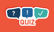 Quiz logo with speech bubble symbols, concept of questionnaire show sing, quiz button, question competition, exam, interview modern emblem design vector illustration isolated on orange background eps