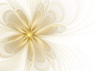 Wall Mural - Fractal beige gold flower on white background